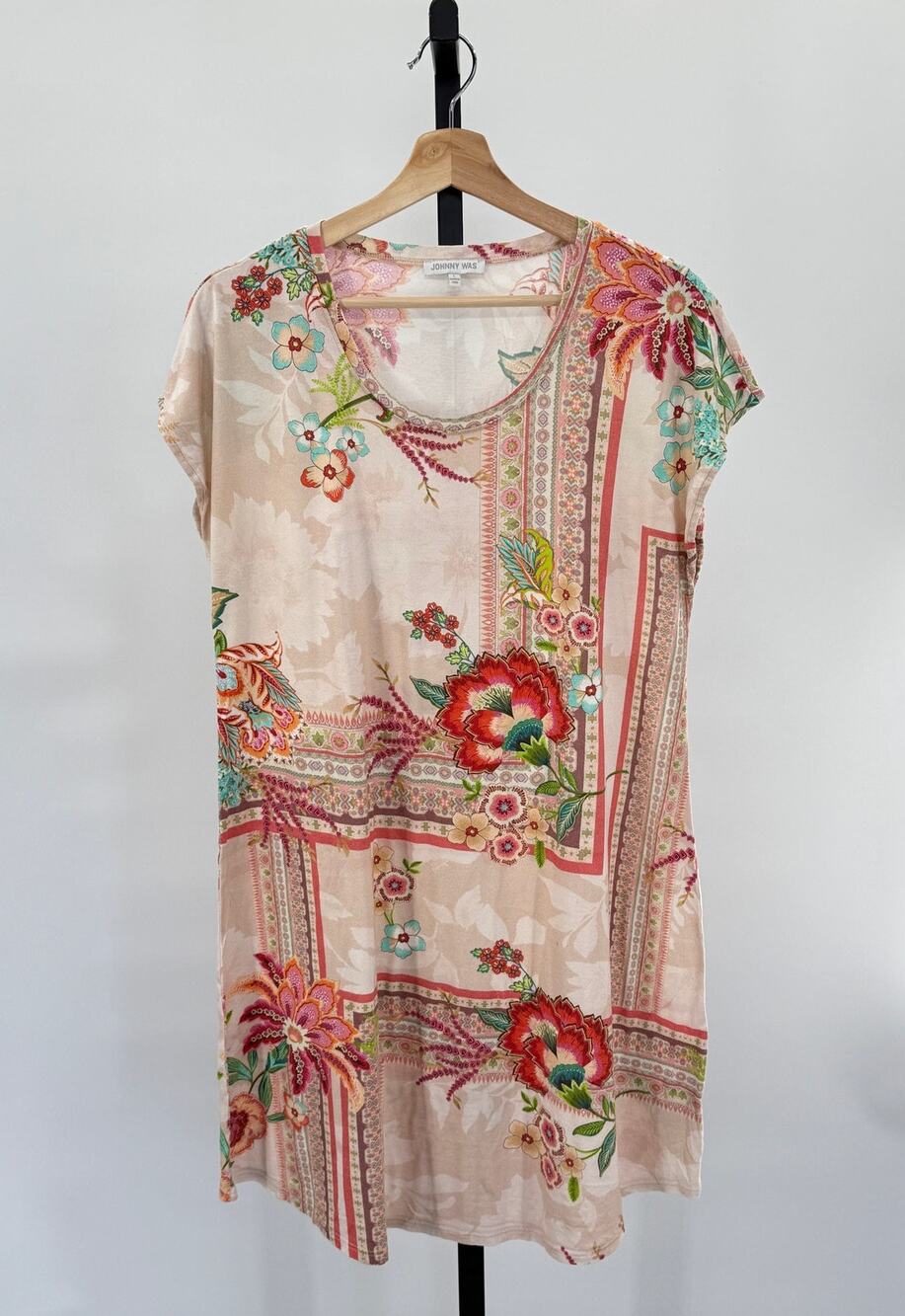 Johnny Was Pink Cotton/Modal Floral Stretch L T-Shirt Dress Tunic Casual Lounge